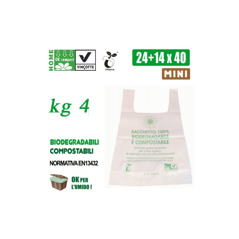 BUSTE SHOPPERS BIOCOMPOSTABILI MINI KG 4 BIANCHE