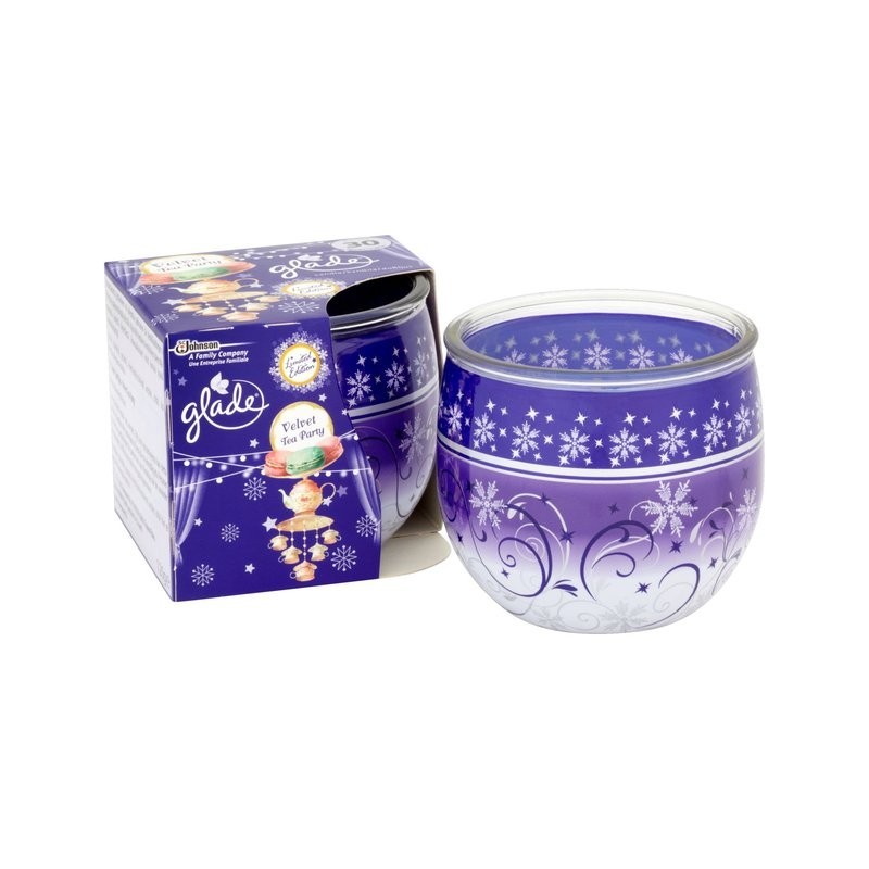 CANDELA PROFUMATA GLADE IN VASO DECORATO VELVET TEA PARTY
