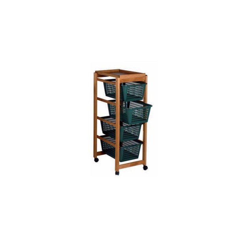 CARRELLO FRUTTA IN LEGNO 4 CASSETTI NOCE