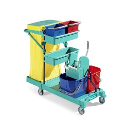 CARRELLO PULIZIE CON 4 SECCHI + PORTASACCO E STRIZZO