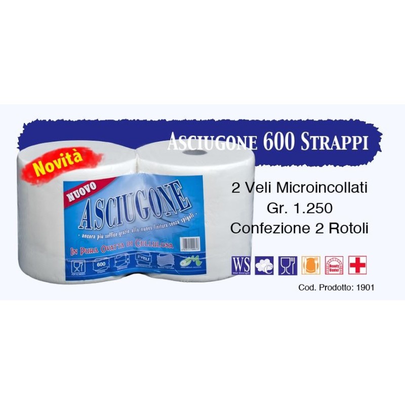 CARTA MANI ASCIUGONE 600 STRAPPI 2 ROTOLI