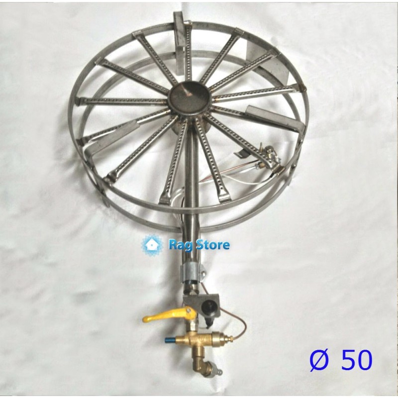 FORNELLONE A GAS INOX TONDO Ø 50 KW 11 CON SICURA E PIEZO