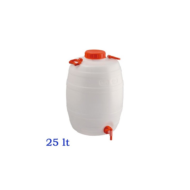 Fustino a botticella in plastica da 25 lt con maniglie e rubinetto