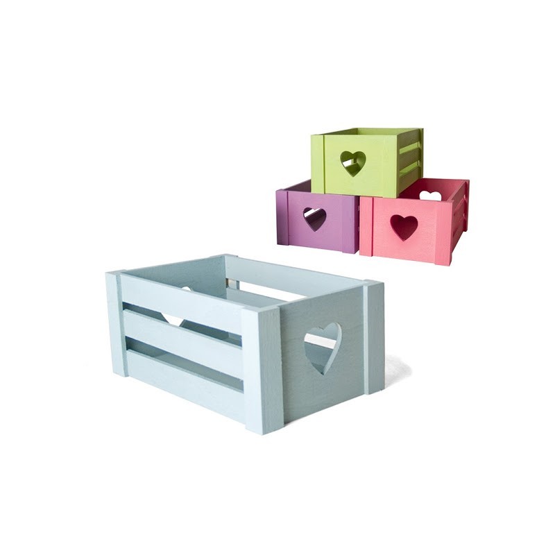 CASSETTA IN LEGNO COLORATA CM 26x16x12 H A CUORI
