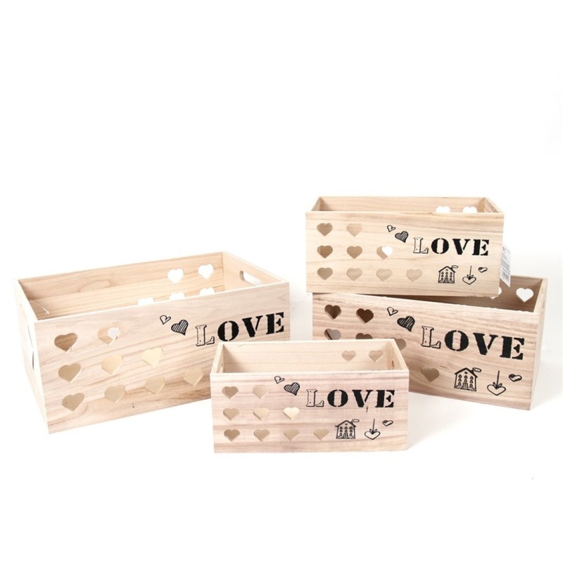 CASSETTA IN LEGNO CUORE LOVE 4 Pz COLORE NATURALE