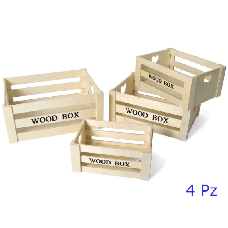 CASSETTA IN LEGNO WOOD BOX 4 Pz A CUORI