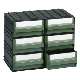 Cassettiera componibile porta oggetti in plastica nera con 6 cassetti grandi verdi per utensili e minuteria
