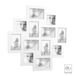 CORNICE PORTAFOTO MULTIPLA A 12 FOTO IN LEGNO BIANCO A128 CM 58x58