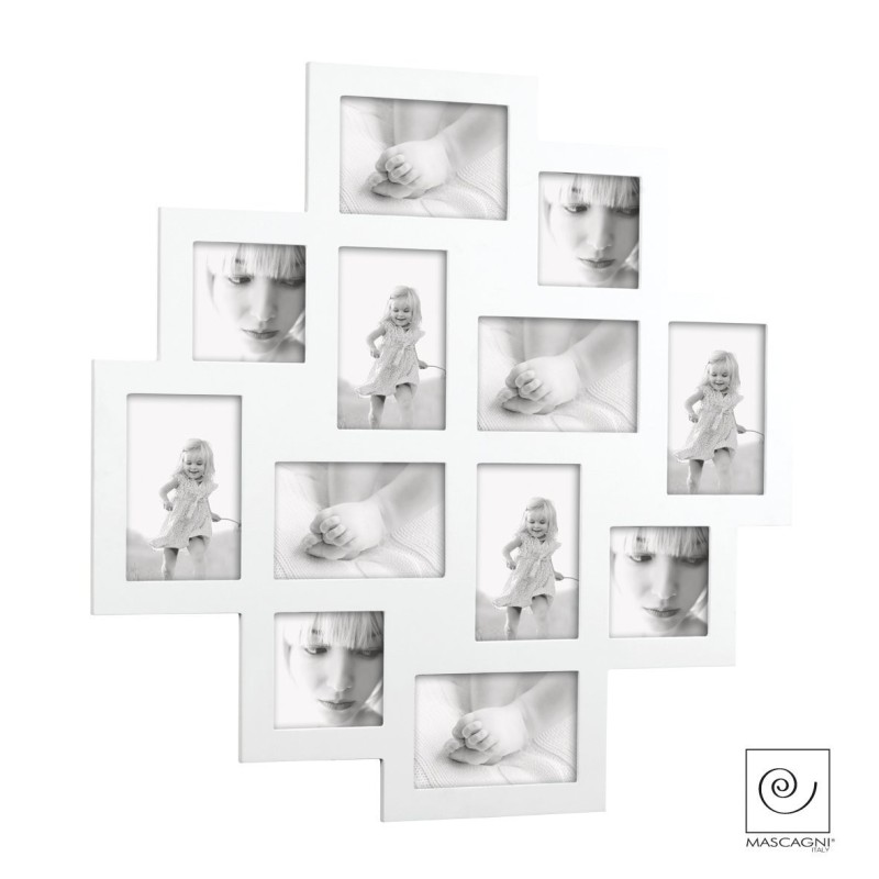 CORNICE PORTAFOTO MULTIPLA A 12 FOTO IN LEGNO BIANCO A128 CM 58x58