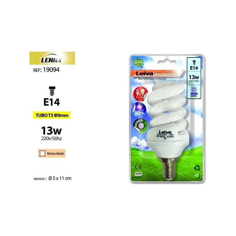 LAMPADA RISPARMIO E14 SPIRALE 13W