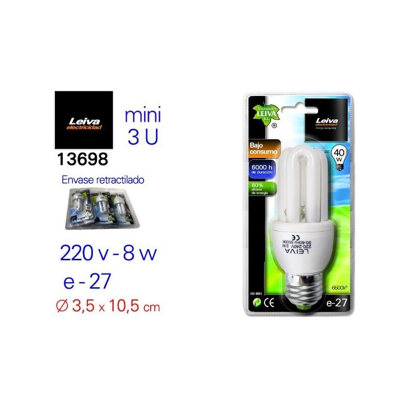 LAMPADA RISPARMIO E27 3 TUBI 8W