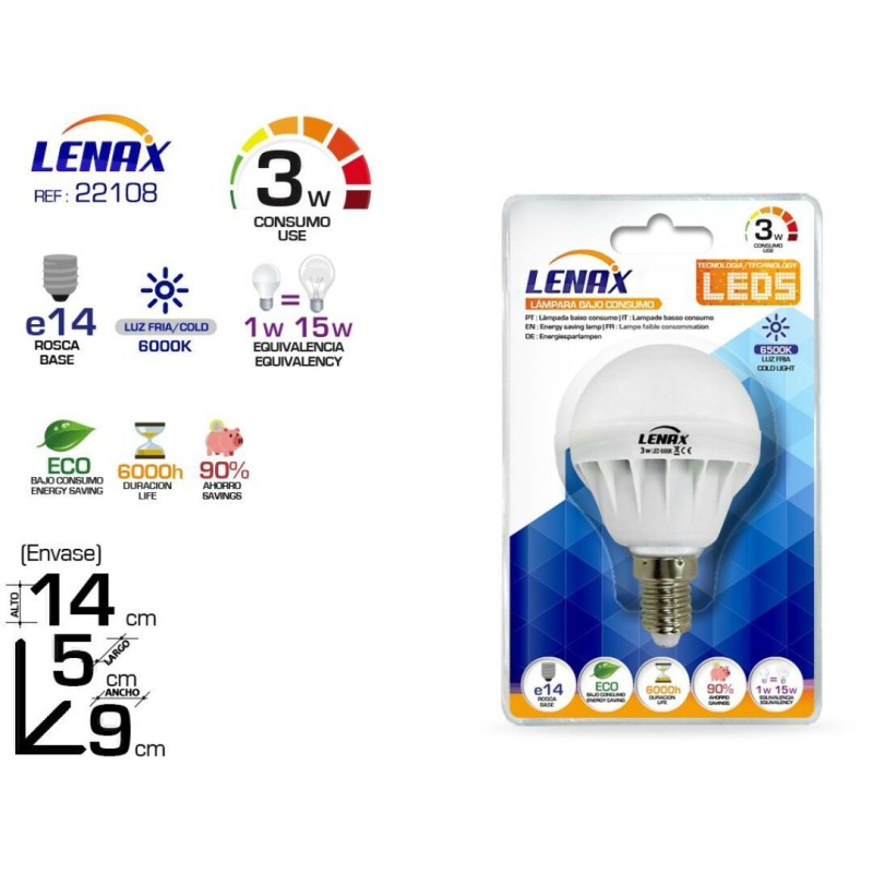LAMPADA RISPARMIO LED E14 SFERA  3W