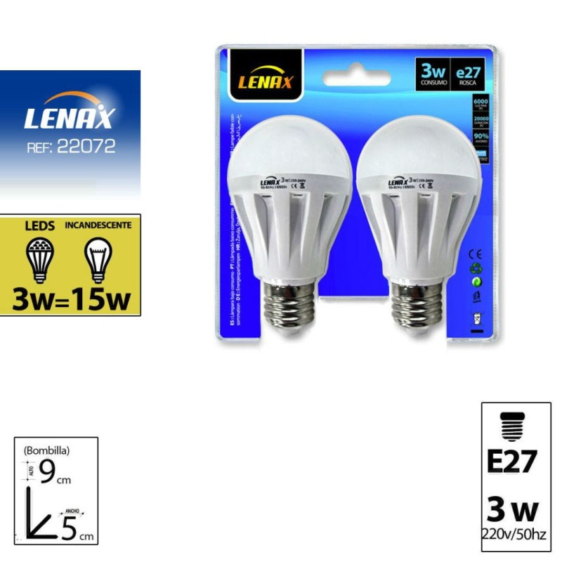 LAMPADA RISPARMIO LED E27 SFERA  5W 2 Pz