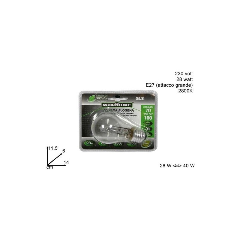 LAMPADINA ALOGENA SFERA E27 W 28