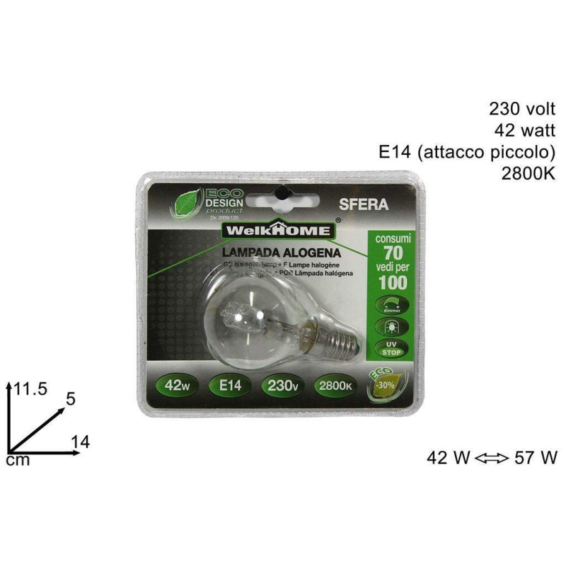 LAMPADINA ALOGENA SFERA MIGNON E14 W 42