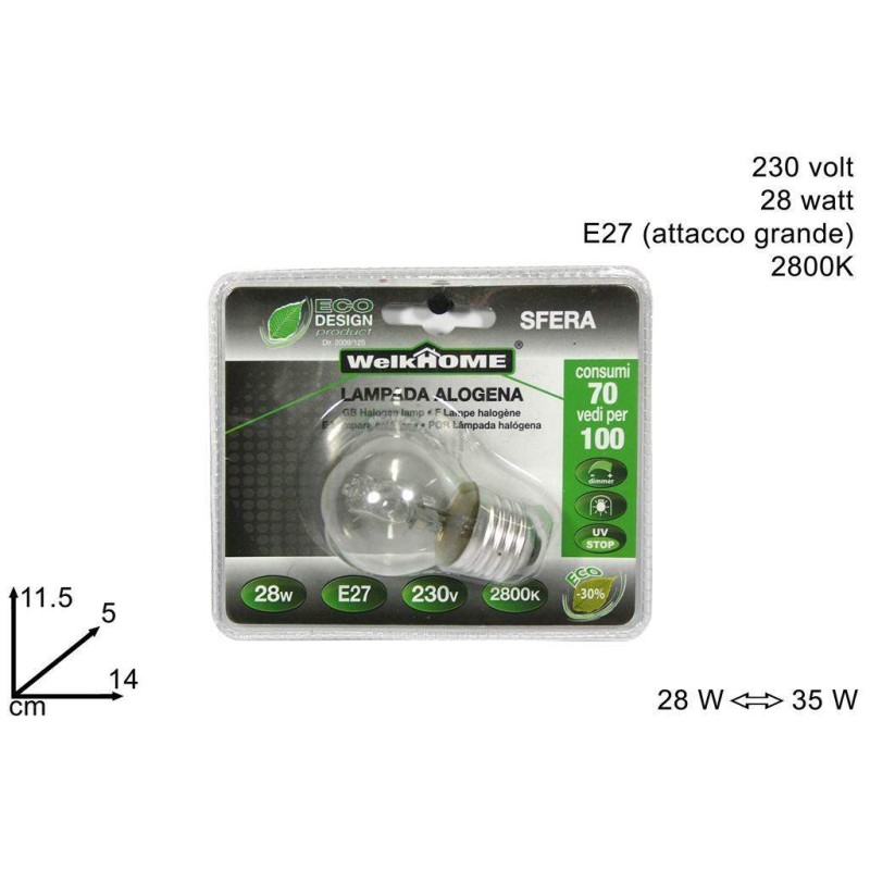 LAMPADINA ALOGENA SFERA MIGNON E27 W 28
