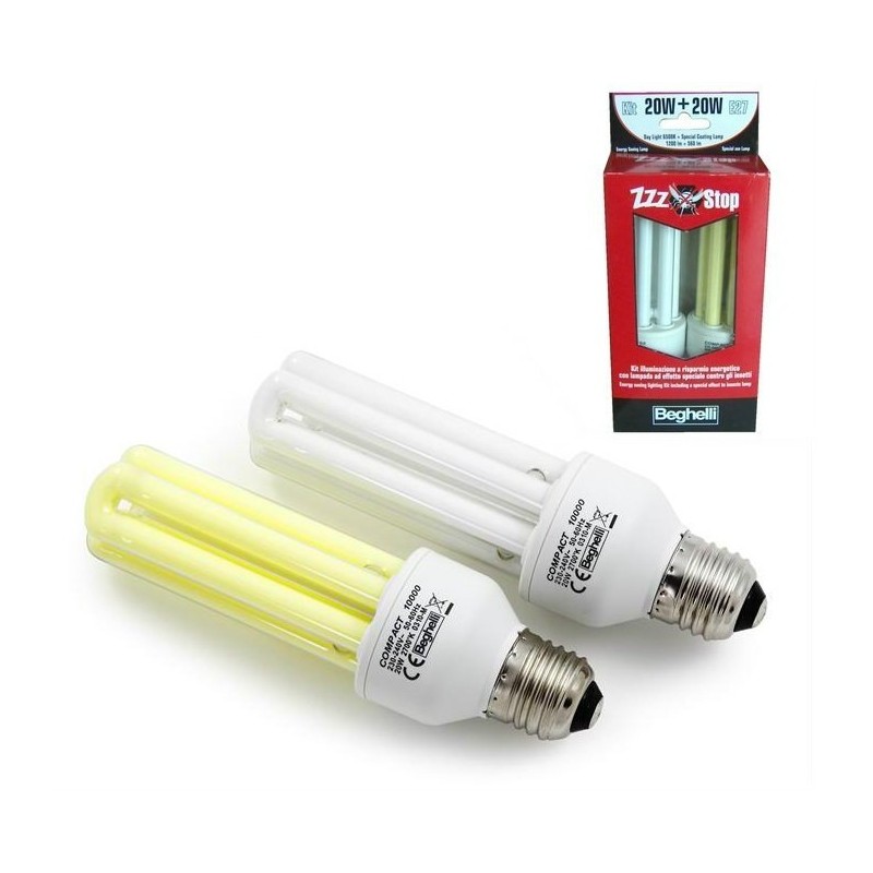LAMPADINA ANTI ZANZARE INSETTO BEGHELLI 20 W 2 Pz