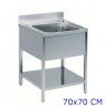 LAVELLO INOX CON RIPIANO 1 VASCA CM 70x70x85h