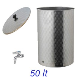 Serbatoio in acciaio inox da 50 litri marca Quattro Effe per conservazione di vino e olio con rubinetto e coperchio