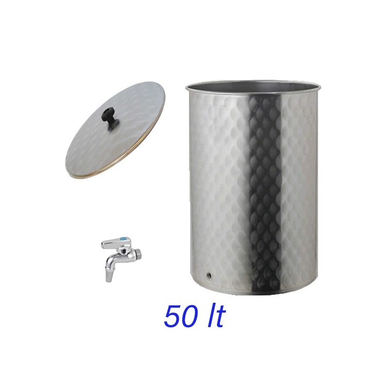 Serbatoio in acciaio inox da 50 litri marca Quattro Effe per conservazione di vino e olio con rubinetto e coperchio
