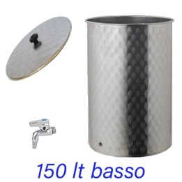 Serbatoio in acciaio inox da 150 litri in versione bassa e larga a marchio Quattro Effe ideale per vino e olio