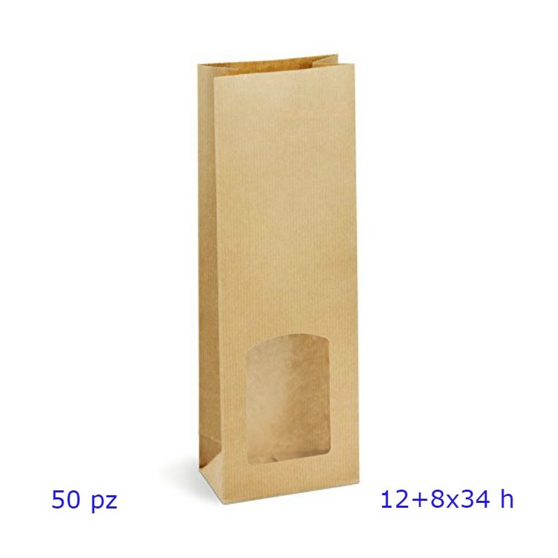 SACCHETTI FINESTRATI AVANA FONDO QUADRO CM 12+8x34 Pz 50