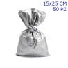 SACCHETTI REGALO METALLIZZATI TINTA UNITA LUCIDA CM 15x25 PZ 50 COLORE ARGENTO