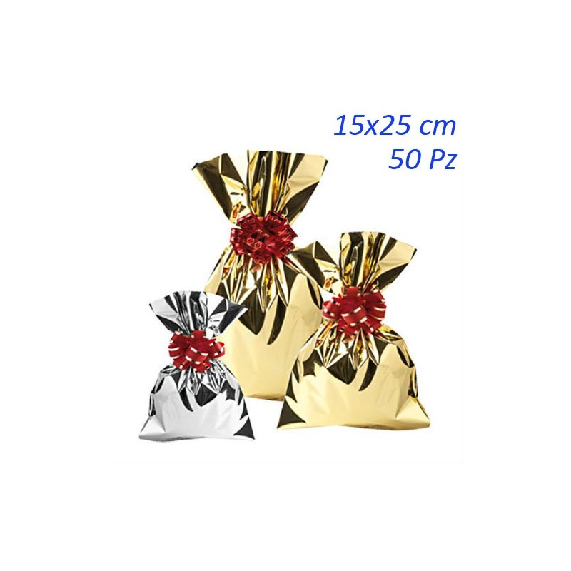 SACCHETTI REGALO METALLIZZATI TINTA UNITA LUCIDA CM 15x25 PZ 50 COLORE ORO