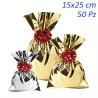 SACCHETTI REGALO METALLIZZATI TINTA UNITA LUCIDA CM 15x25 PZ 50 COLORE ORO