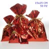 SACCHETTI REGALO METALLIZZATI TINTA UNITA LUCIDA CM 15x25 PZ 50 COLORE ROSSO