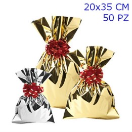 SACCHETTI REGALO METALLIZZATI TINTA UNITA LUCIDA CM 20x35 PZ 50 COLORE ORO