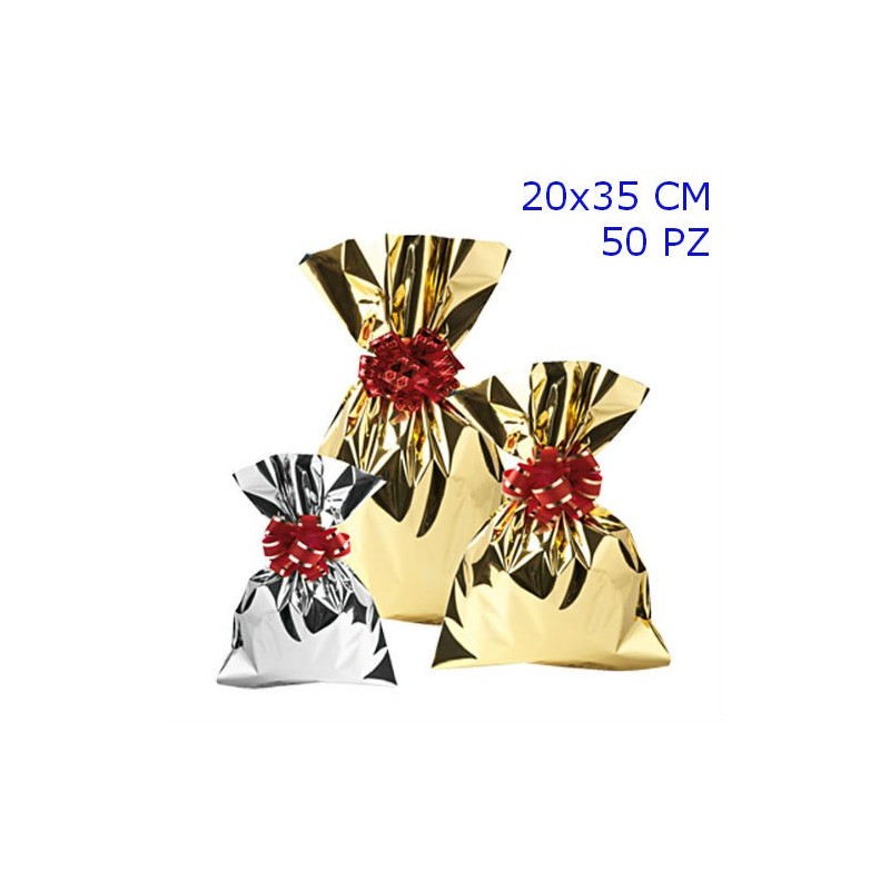 SACCHETTI REGALO METALLIZZATI TINTA UNITA LUCIDA CM 20x35 PZ 50 COLORE ORO