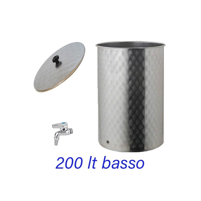 Serbatoio acciaio inox 200L Basso AISI 304 con rubinetto - RagStore