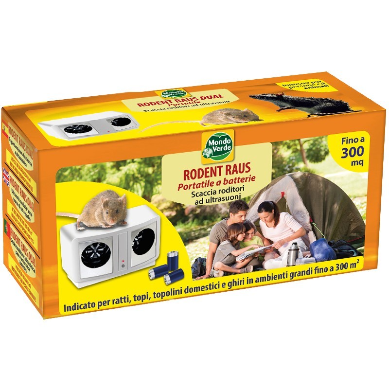 SCACCIA TOPI ULTRASUONI RODENT RAUS A BATTERIA - 300 MQ